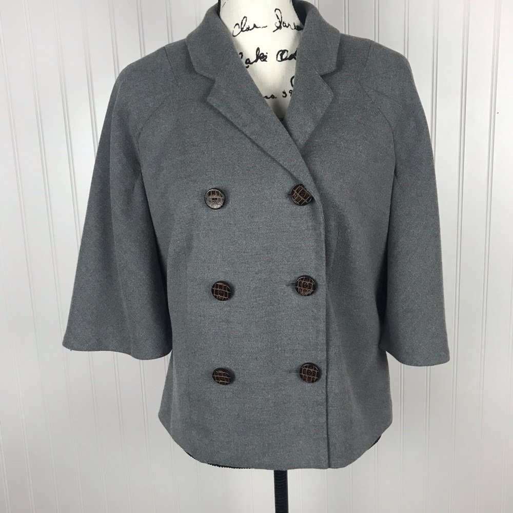 Worthington Gray Double Breasted Blazer Cape